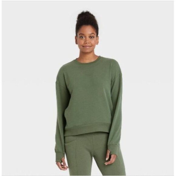 All in Motion Women’s French Terry Crewneck Sweatshirt Olive Small - Picture 1 of 3
